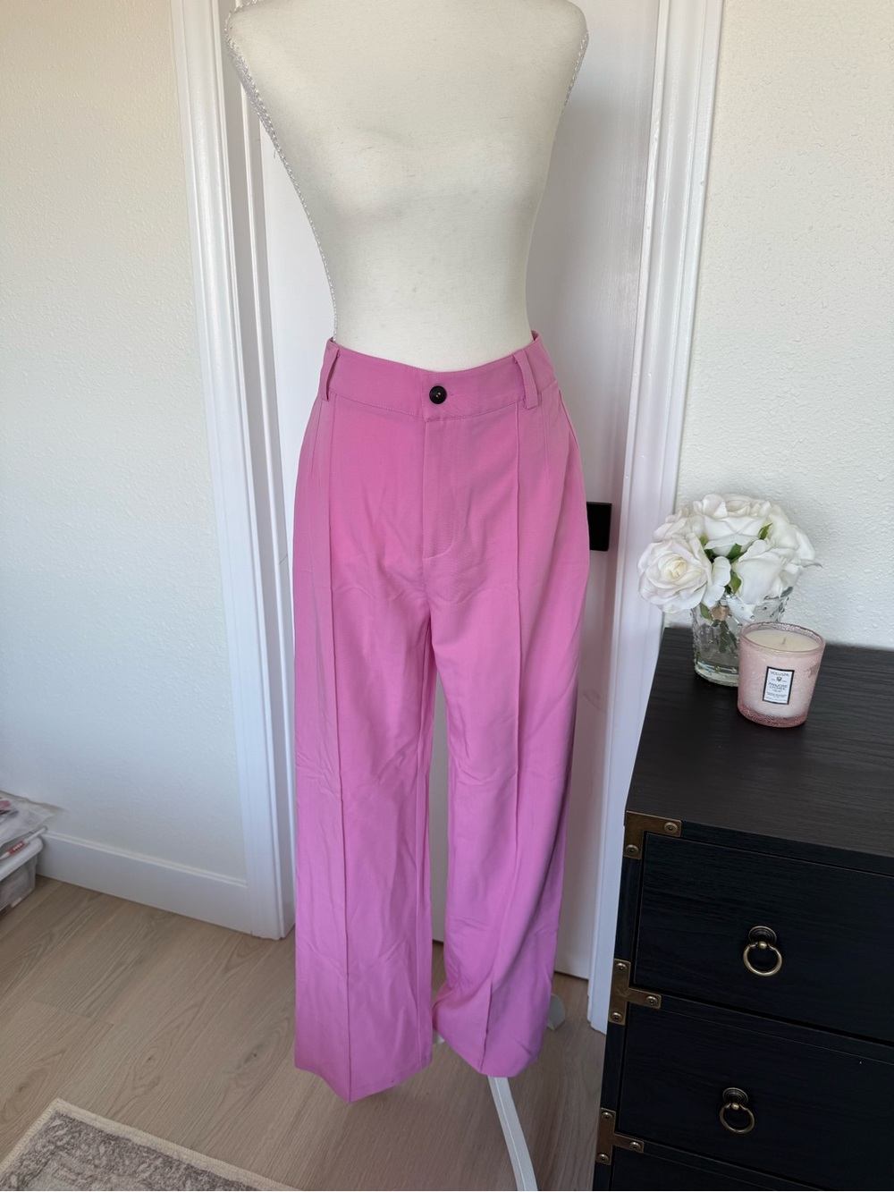 Kourt Ella Bright Pink High-Waist Wide Leg Trousers